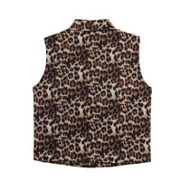 Vera | Leopard Print Button Vest Brown Collared Gold Hardware