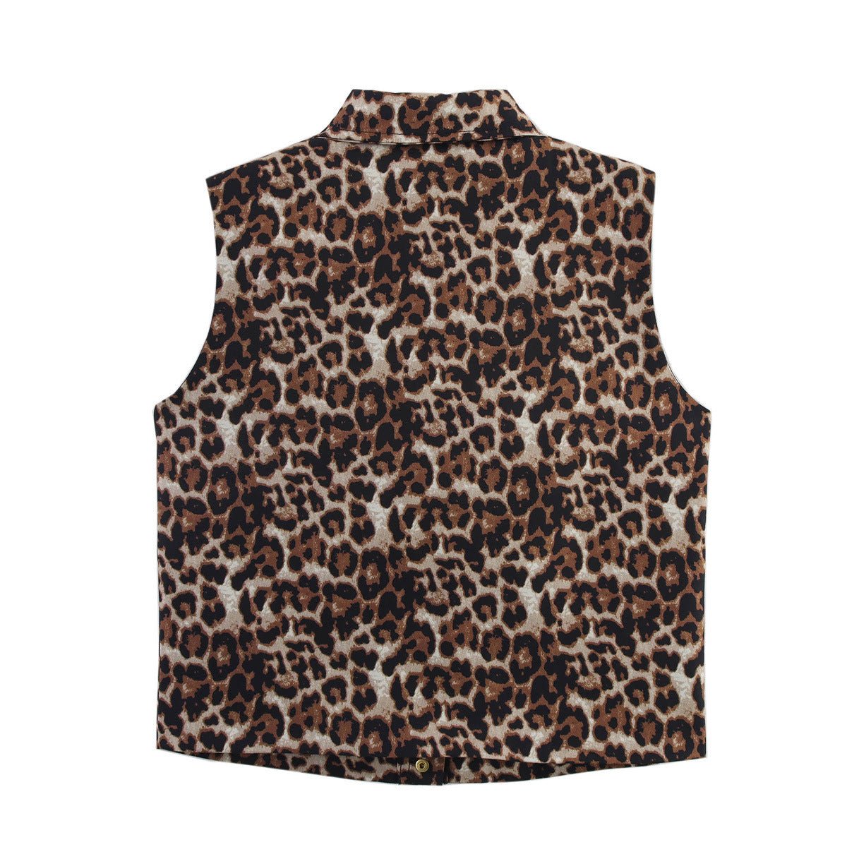 Vera | Leopard Print Button Vest Brown Collared Gold Hardware