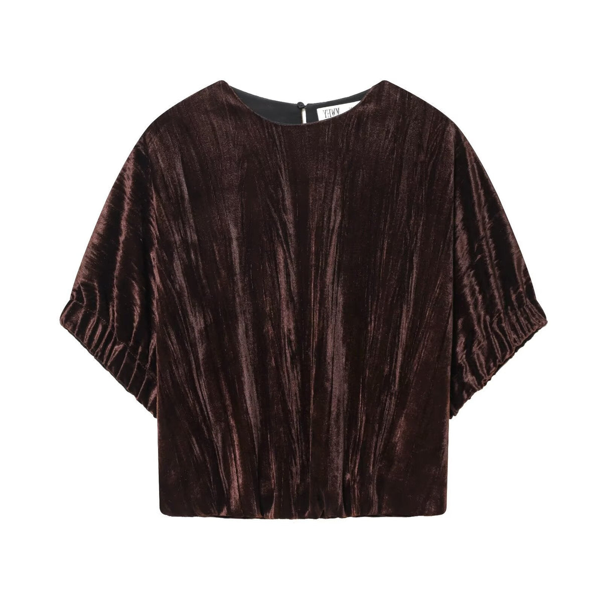 Cora | Velvet Puff Sleeve Top Brown Short Sleeve