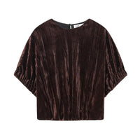 Cora | Velvet Puff Sleeve Top Brown Short Sleeve
