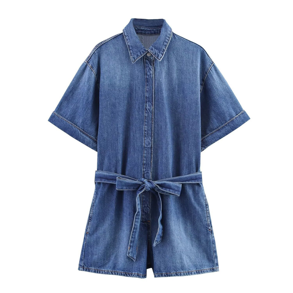 Liv | Denim Shirt Dress Light Blue Belted Short Sleeve