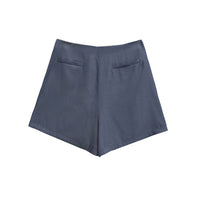 Vera | Pleated Button Shorts Navy Blue