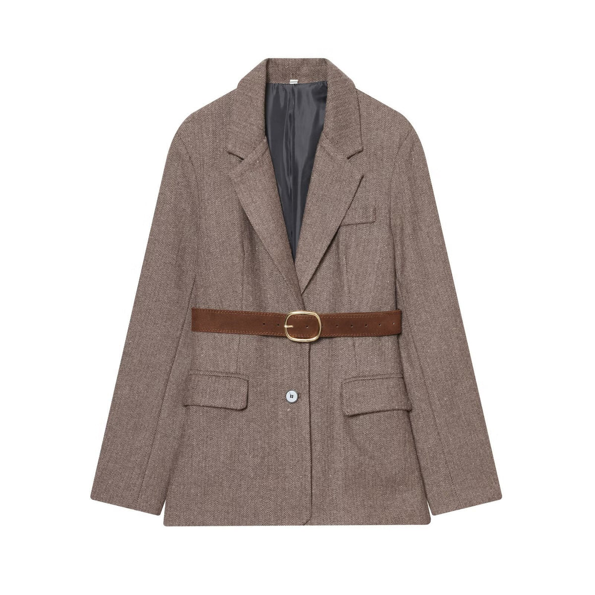 Margot | Belted Tailored Womens Blazer Brown Long Sleeve