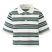 Vera | Striped Polo Shirt Burgundy Cream Light Blue Collared
