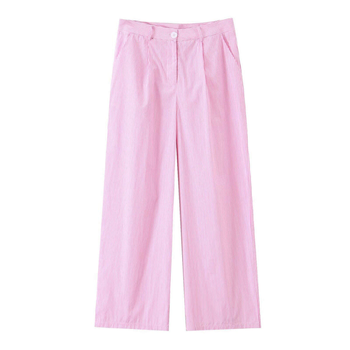 Luisa | Striped Shirt Pant Set Pink Puff Sleeve Wide Leg