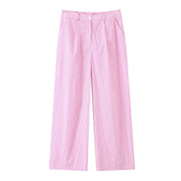 Luisa | Striped Shirt Pant Set Pink Puff Sleeve Wide Leg