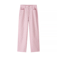 Vera | High Waisted Wide Leg Pants Pink Diamond Stitch