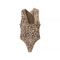 Viola | Ruched Leopard Print Bodysuit Cream Sleeveless
