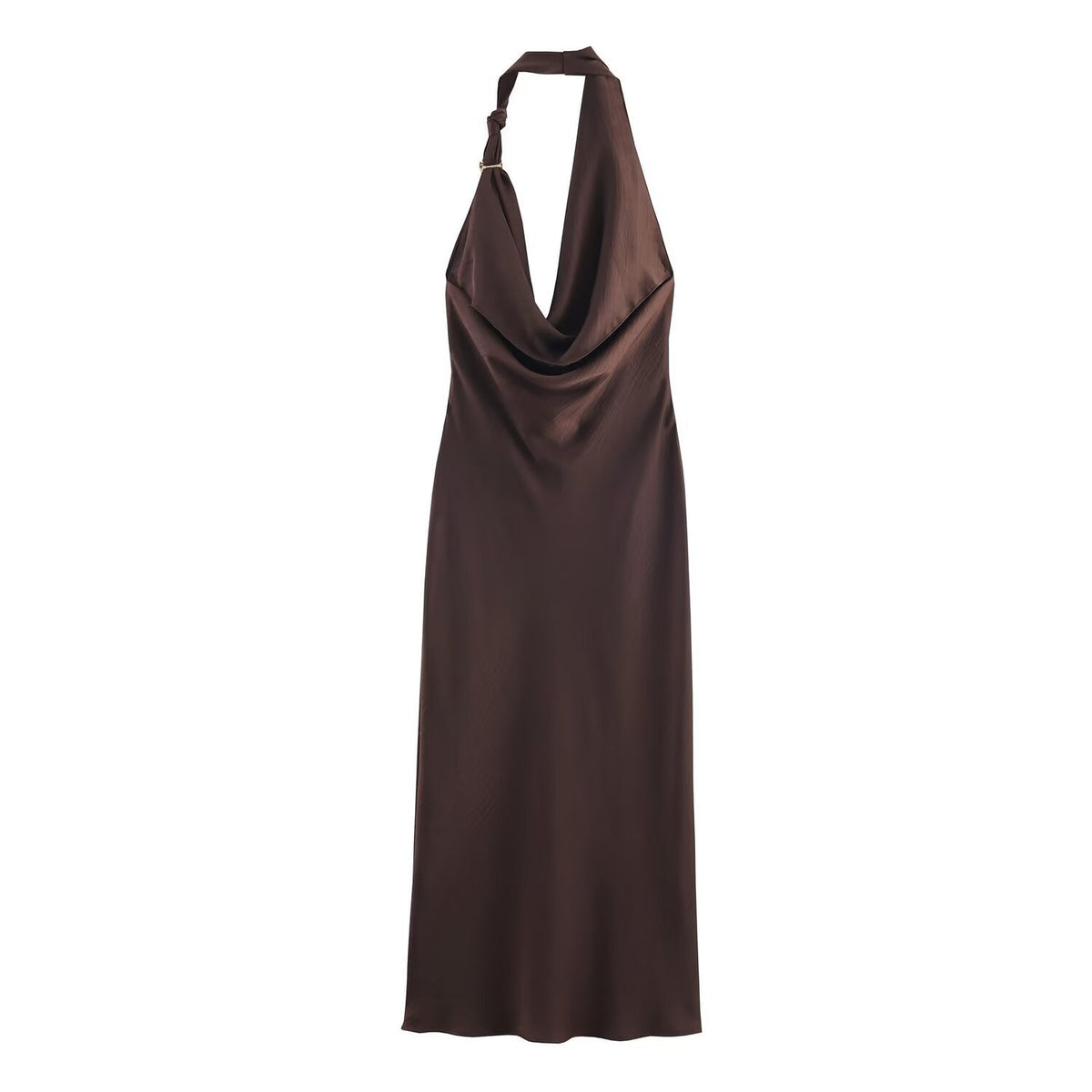 Vera | Halter Maxi Dress Brown Cowl Neck