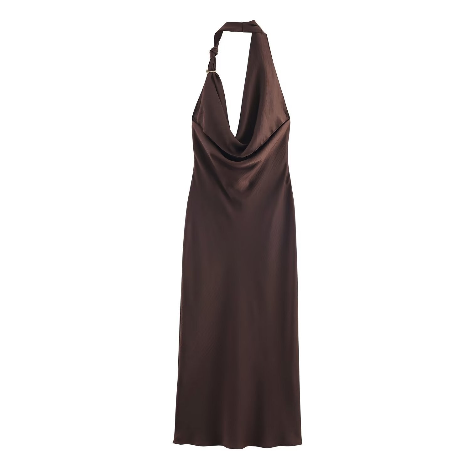 Vera | Halter Maxi Dress Brown Cowl Neck
