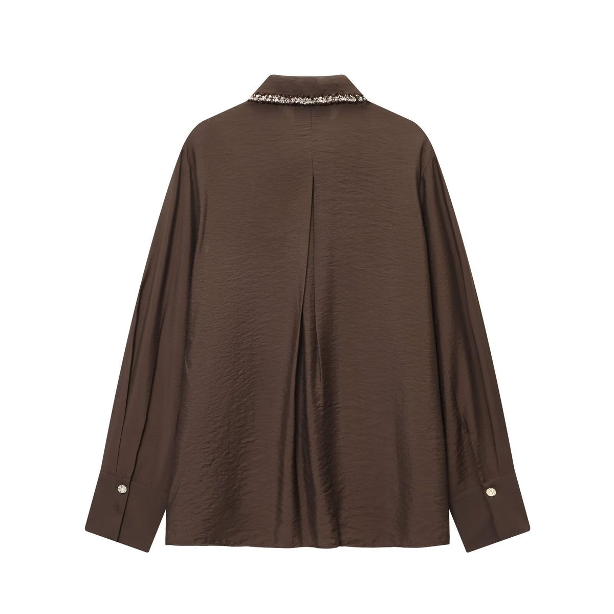 Vera | Utility Shirt Jacket Brown Beaded Collar Long Sleeve