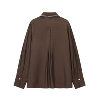 Vera | Utility Shirt Jacket Brown Beaded Collar Long Sleeve