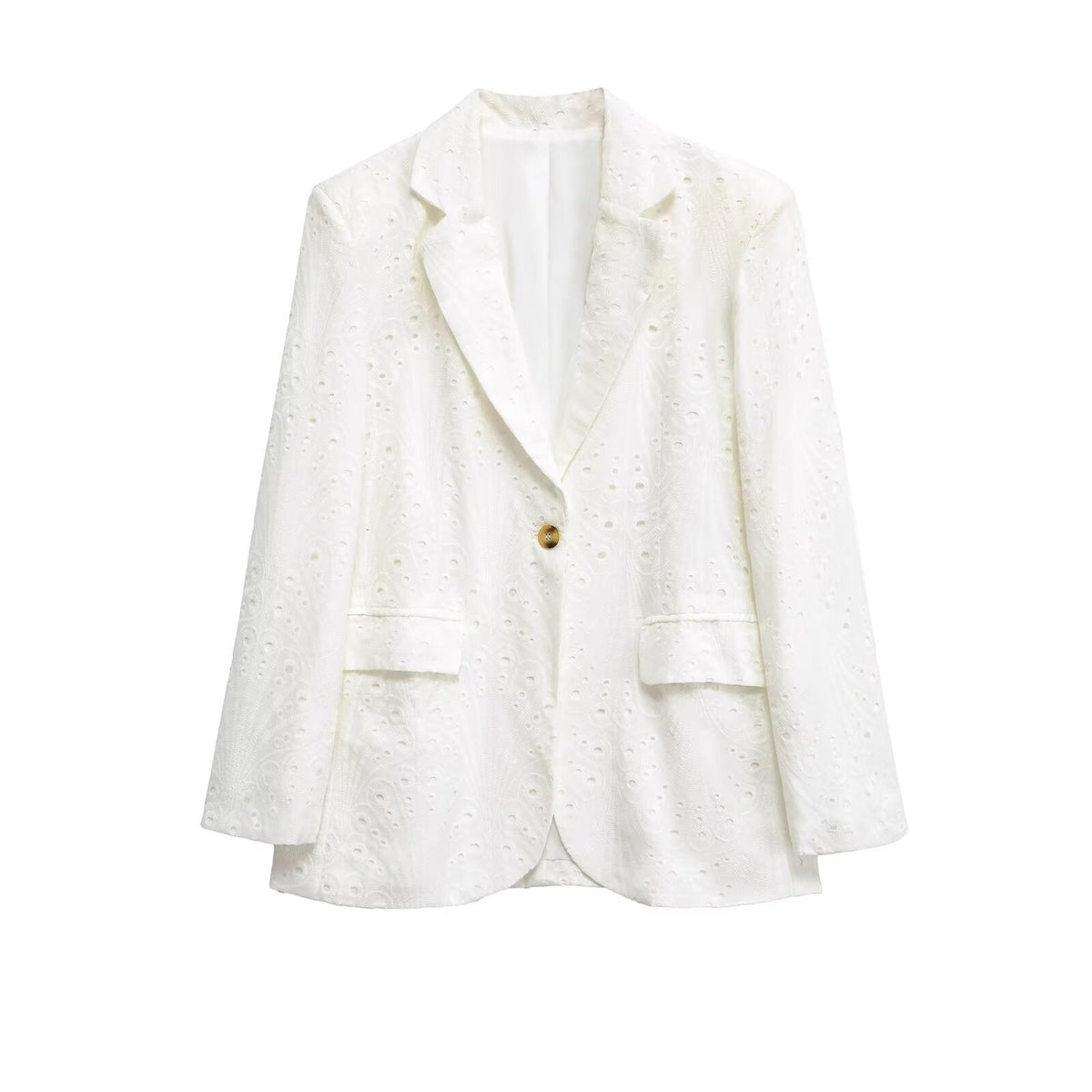 Isla | White Blazer Eyelet Embroidered Single Button