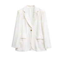 Isla | White Blazer Eyelet Embroidered Single Button