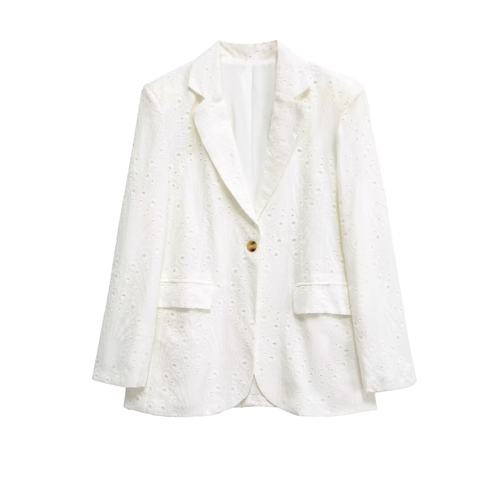 Isla | White Blazer Eyelet Embroidered Single Button
