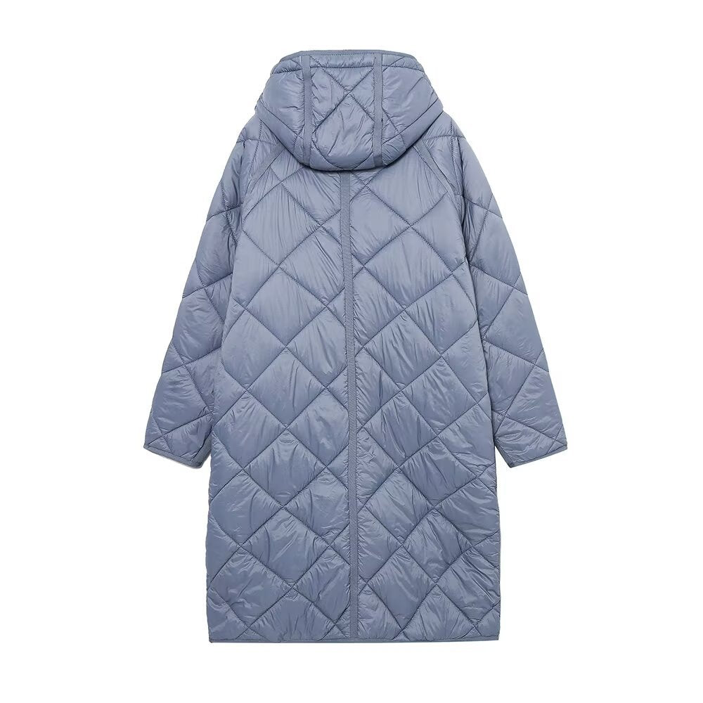Rhea | Quilted Puffer Coat Gray Hooded Long Sleeve