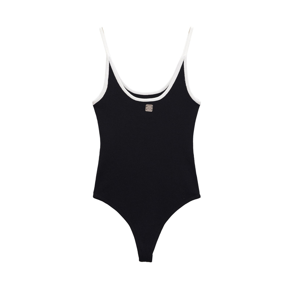 Vera | Bodysuit Black White Trim Cami Thong