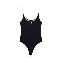 Vera | Bodysuit Black White Trim Cami Thong