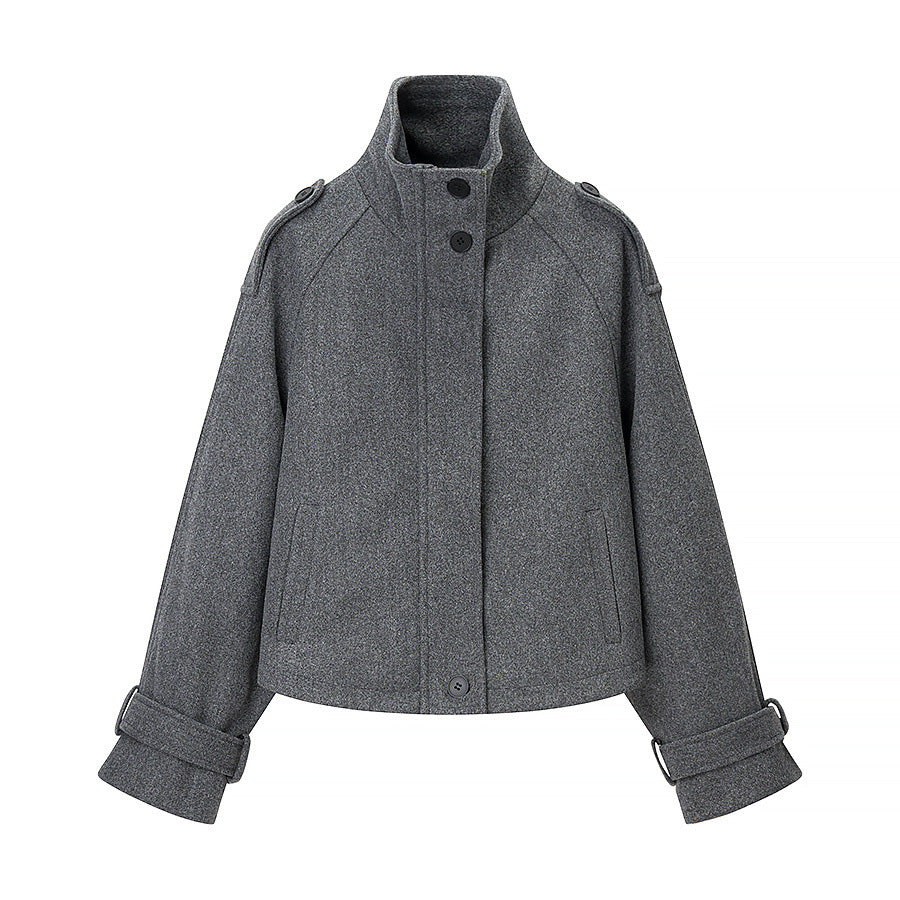 Vera | Wool Short Jacket Gray Button Up Collar