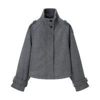 Vera | Wool Short Jacket Gray Button Up Collar