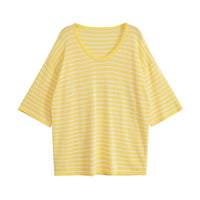 Fley | Striped T Shirt Yellow Cream Short Sleeve Crew Neck
