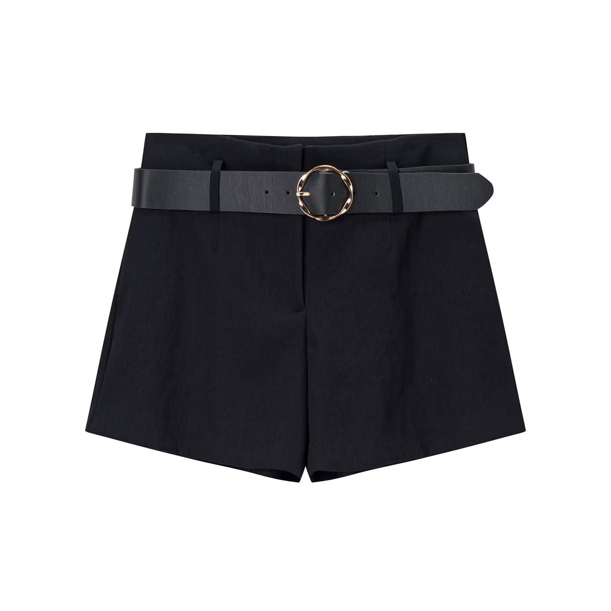 Nola | Tailored Black Shorts Belted Gold Ring Buckle
