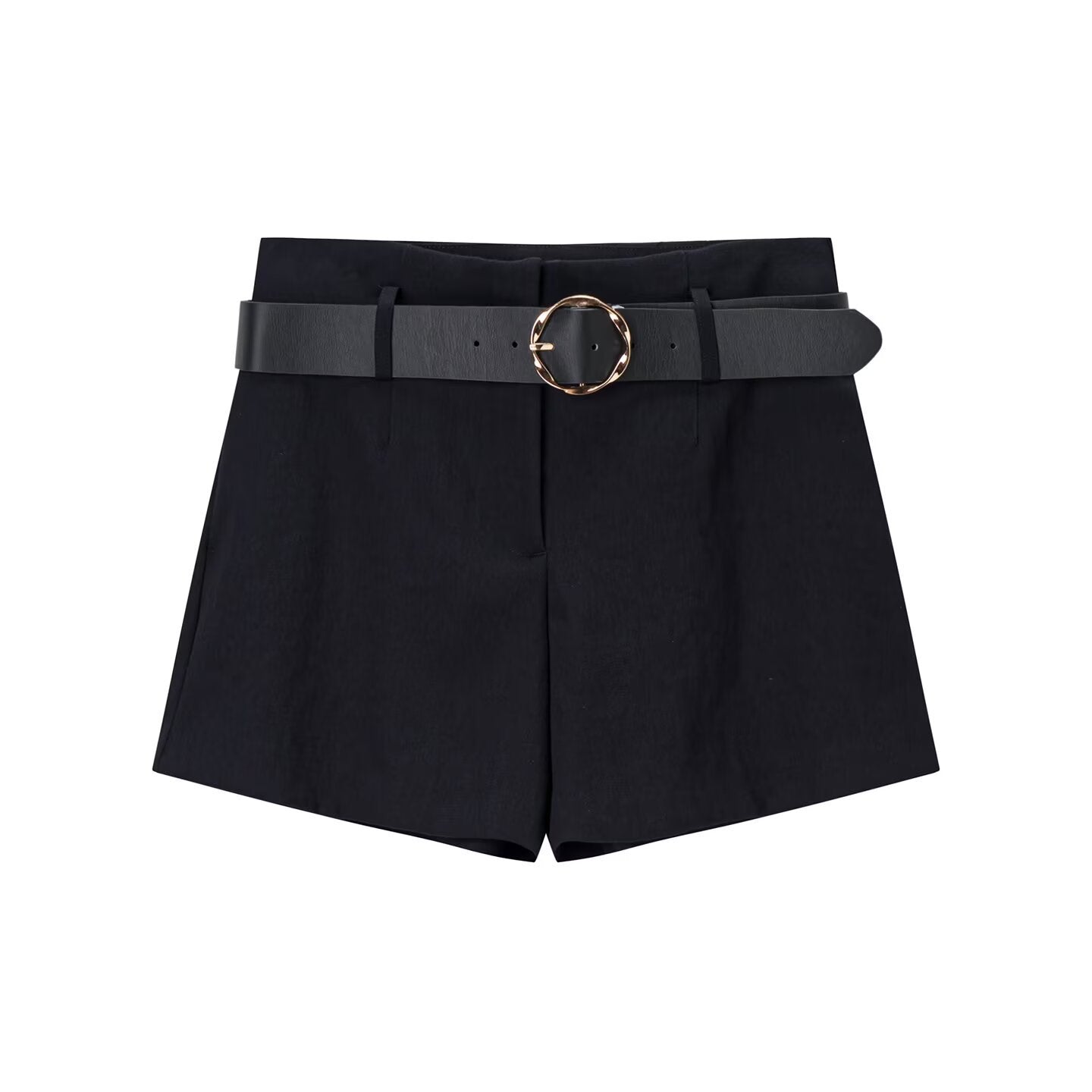 Nola | Tailored Black Shorts Belted Gold Ring Buckle