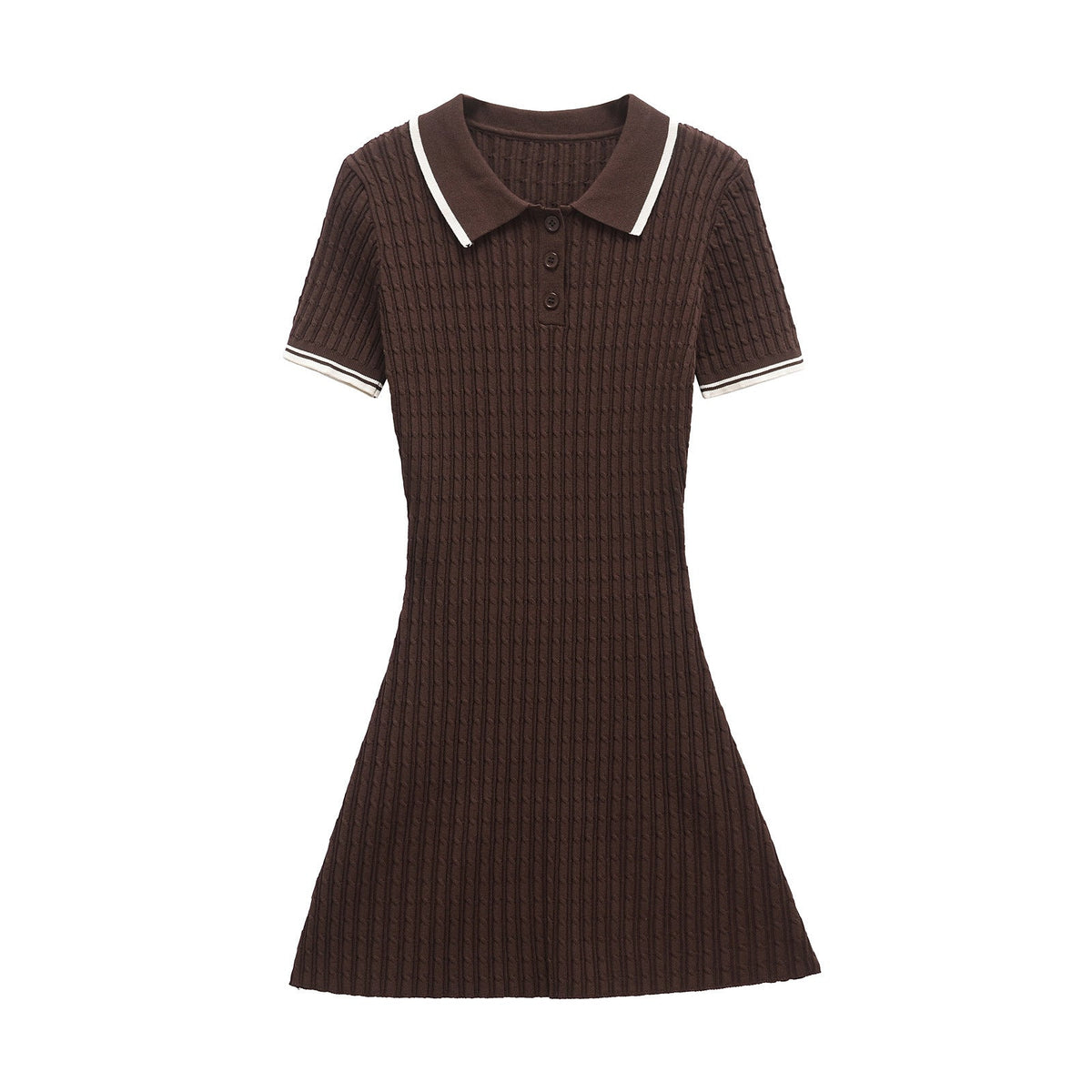 Vera | Preppy Ribbed Knit Dress Brown Polo Collar