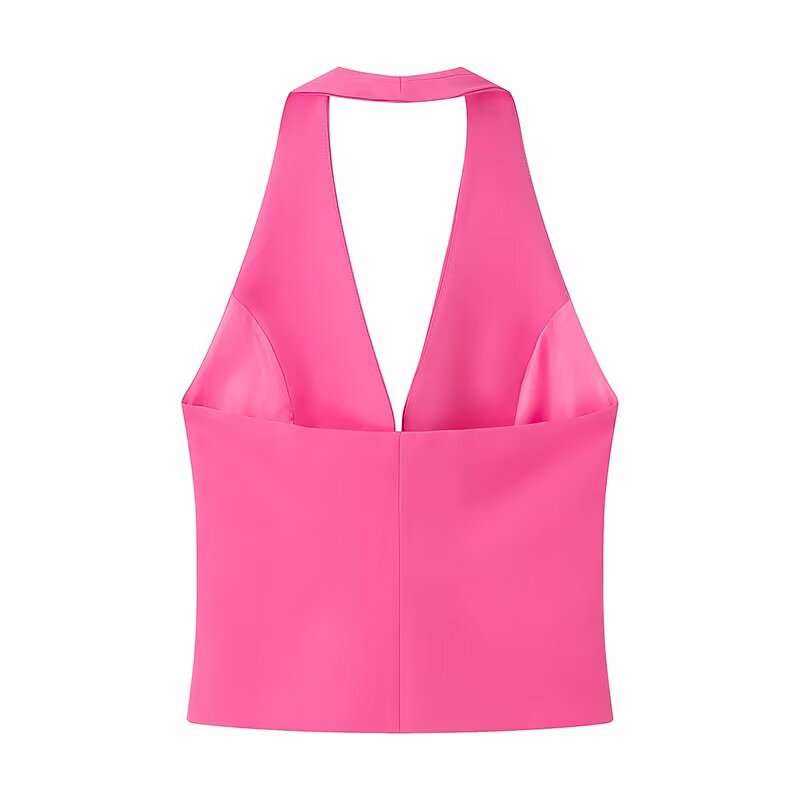 Faye | Halter Top Pink Buckle Fitted Stretch