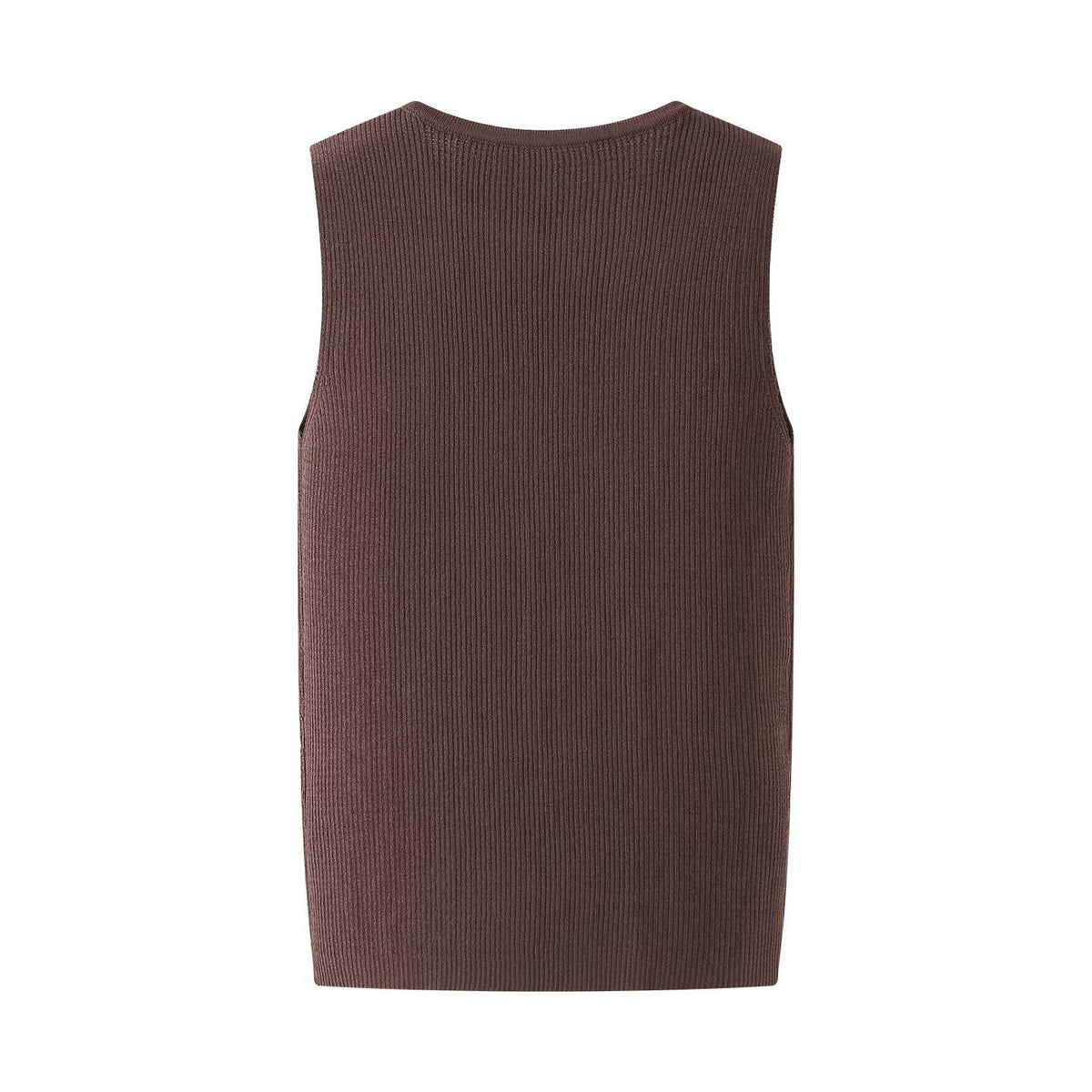 Vera | Ribbed Knit Cardigan Vest Brown Button Front