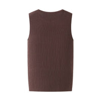 Vera | Ribbed Knit Cardigan Vest Brown Button Front