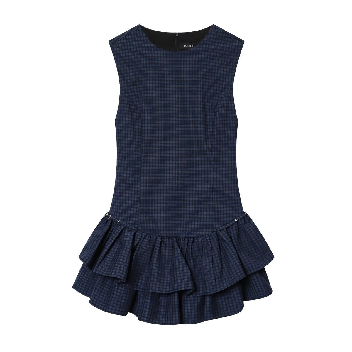 Alma | Preppy Ruffle Hem Mini Dress Navy Blue Plaid