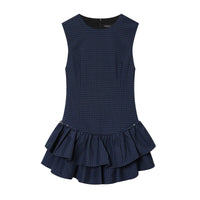 Alma | Preppy Ruffle Hem Mini Dress Navy Blue Plaid