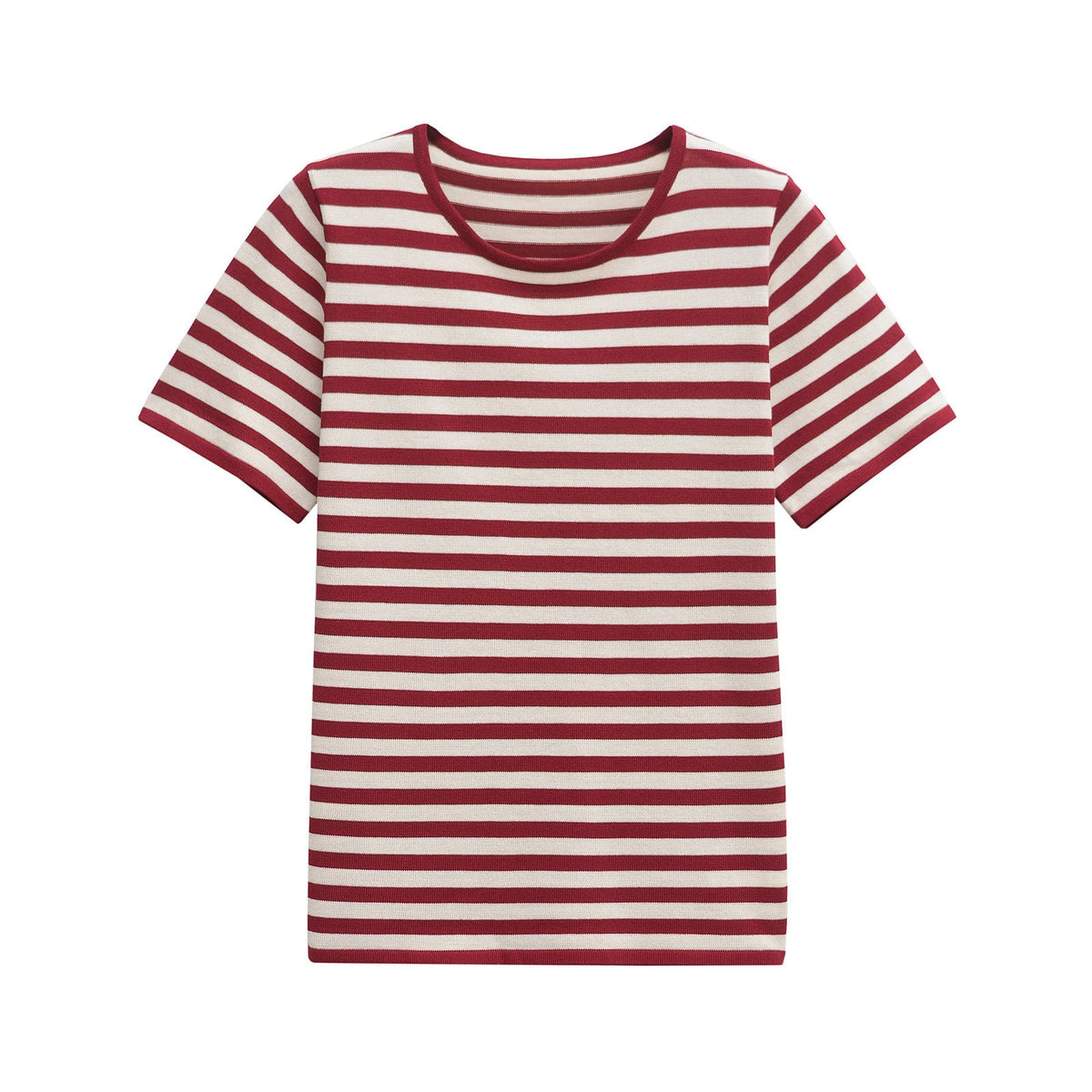 Vera | Striped T Shirt Burgundy Cream Crew Neck