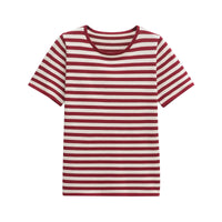 Vera | Striped T Shirt Burgundy Cream Crew Neck