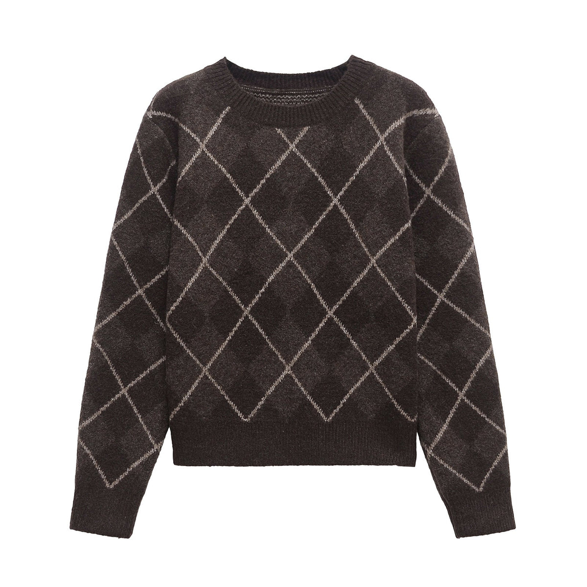Iris | Argyle Sweater Charcoal Gray Crew Neck