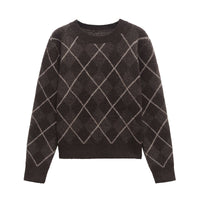 Iris | Argyle Sweater Charcoal Gray Crew Neck