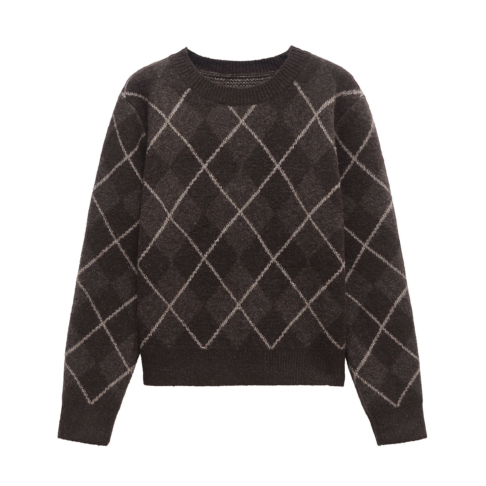 Iris | Argyle Sweater Charcoal Gray Crew Neck