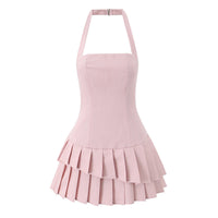 Vera | Halter Pleated Midi Dress Pink