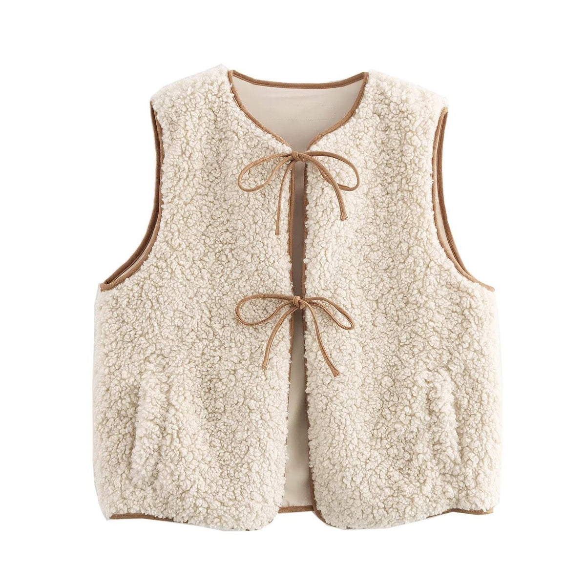 Thea | Sherpa Vest Cream Tie Front Sleeveless