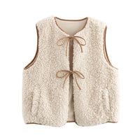 Thea | Sherpa Vest Cream Tie Front Sleeveless