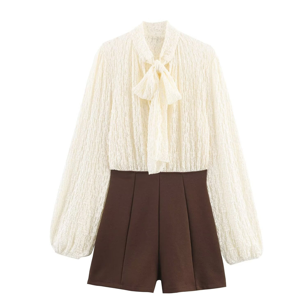Fleur | Coquette Puff Sleeve Lace Blouse Cream Tie Neck