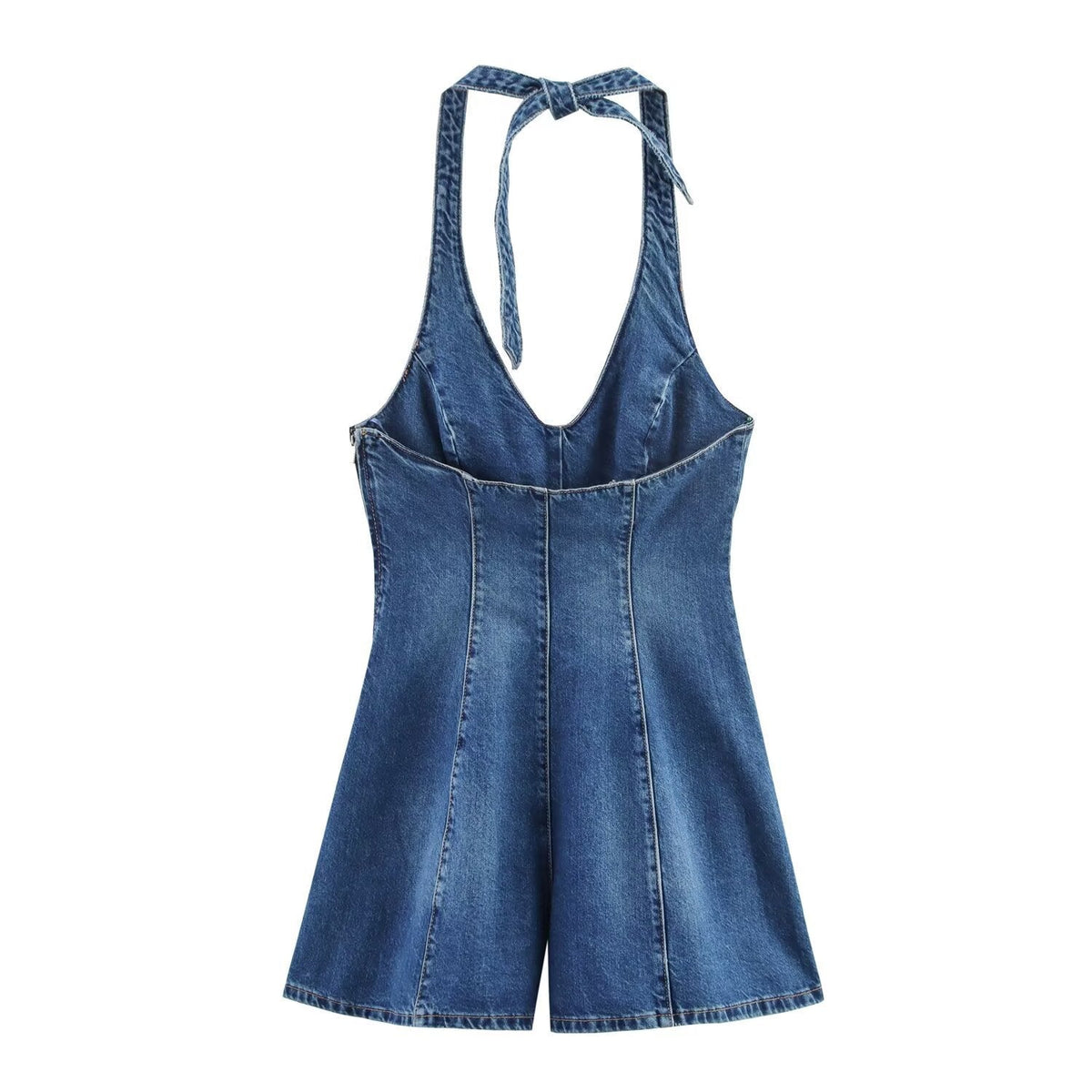 Isla | Denim Romper Blue Halter Tie Back Mini