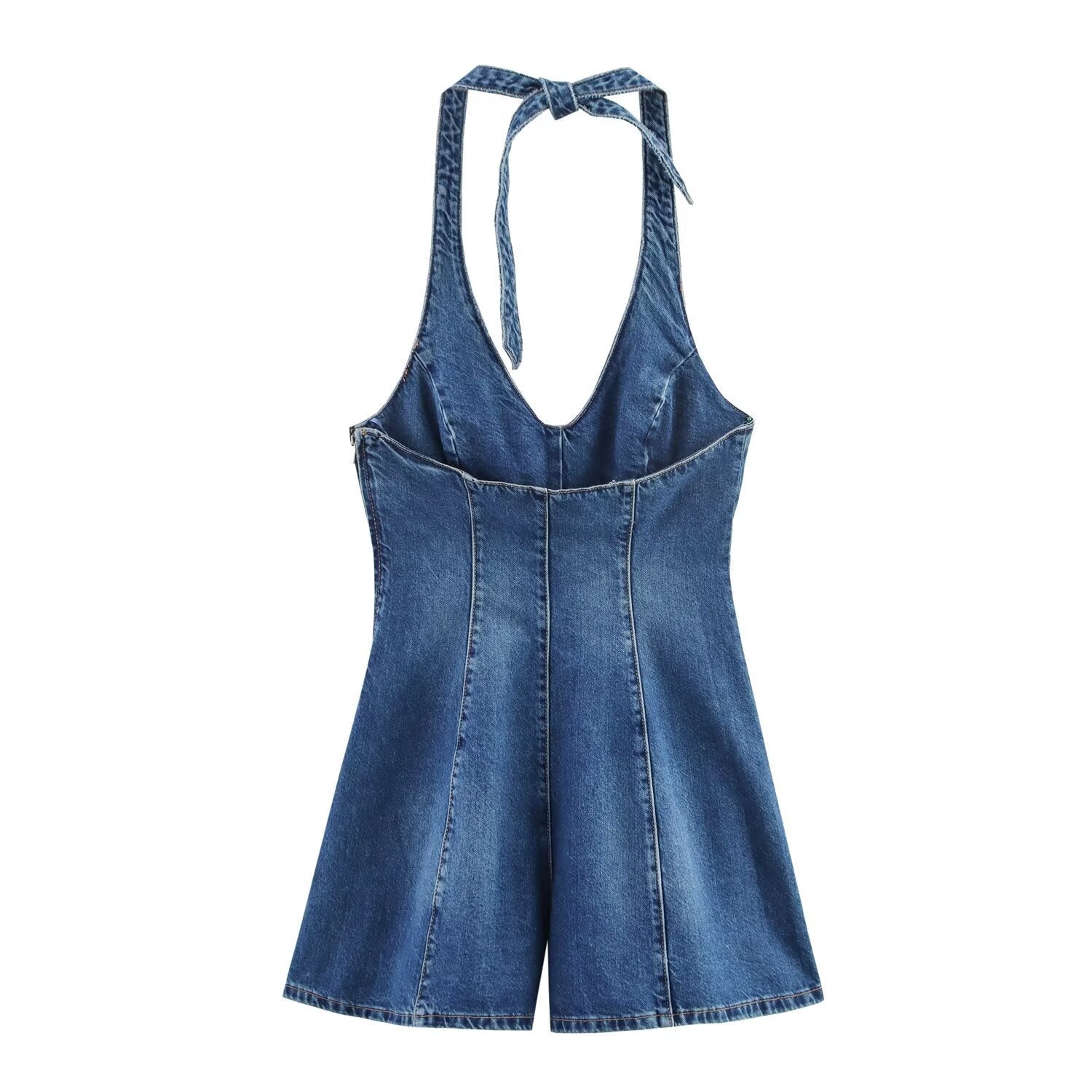 Isla | Denim Romper Blue Halter Tie Back Mini