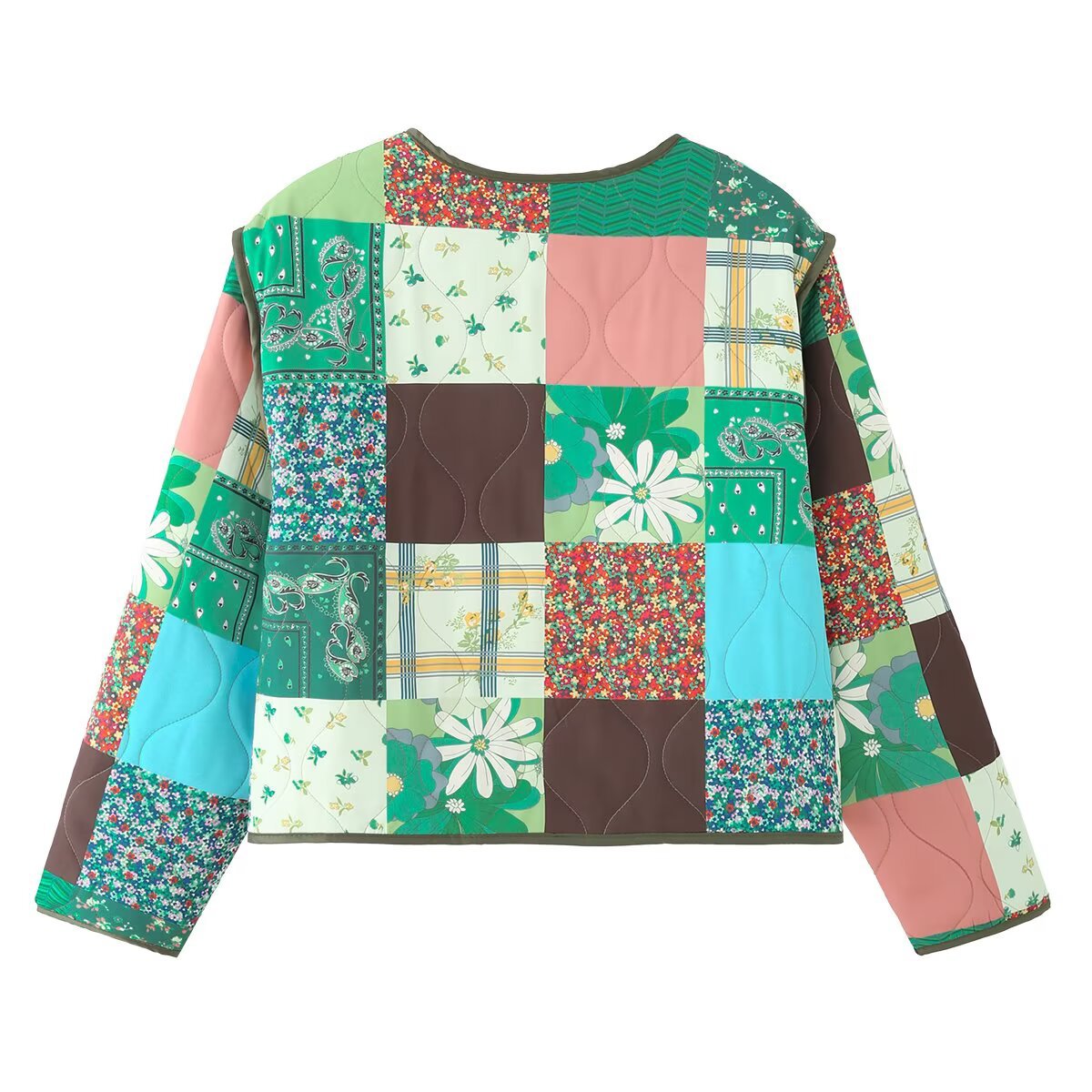 Thea | Patchwork Quilted Jacket Green Multi Floral