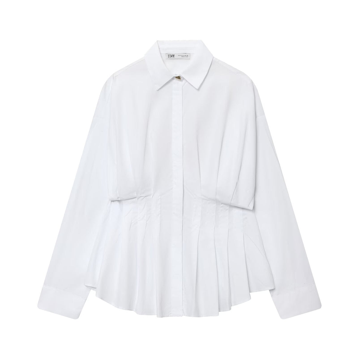 Thea | White Button Down Shirt Pleated Waist Long Sleeve