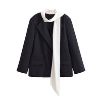 Vera | Oversized Blazer Black Cream Scarf Detail