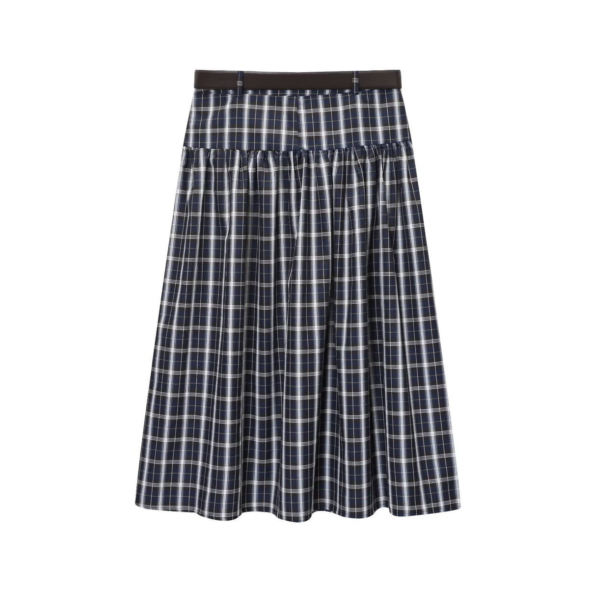 Iris | Plaid Midi Skirt Navy Belted