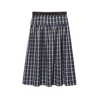 Iris | Plaid Midi Skirt Navy Belted