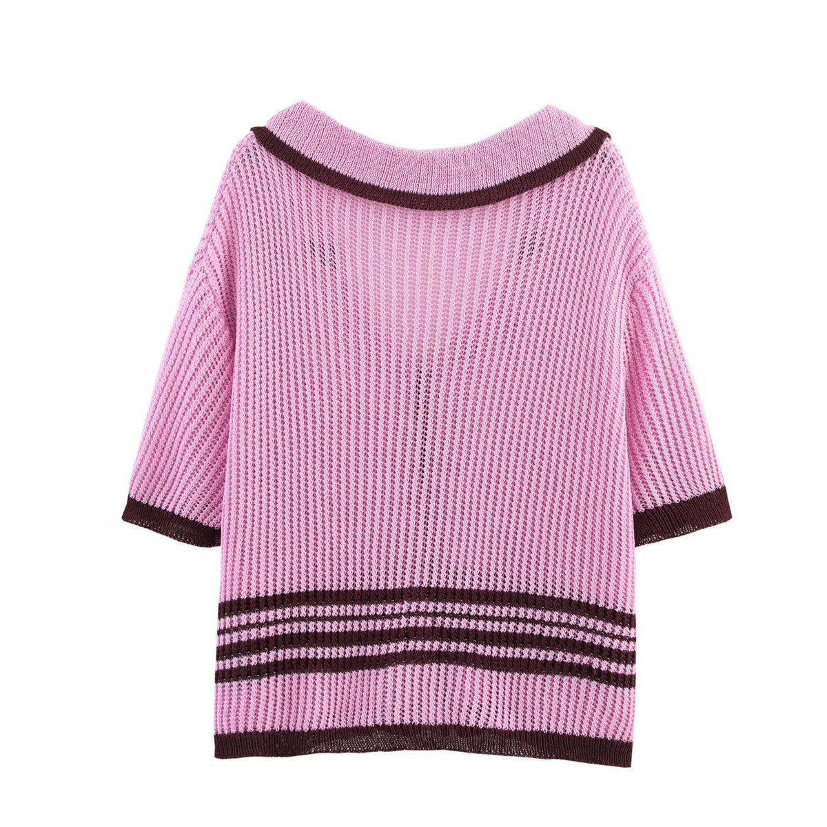 Neve | Knit Cardigan Pink Brown Striped Button Up